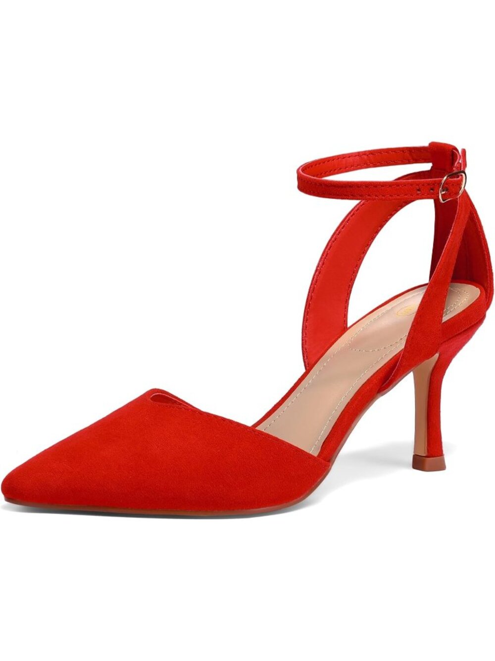 Women's Red Suede Closed Toe Kitten Heels Comfortable Dress Pumps Heel Shoes